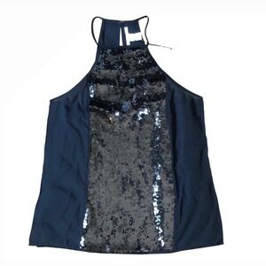 NWT VICTORIA SECRET Black Sequin‎ Halter Tank Top Party Glam Cocktail Blouse XS